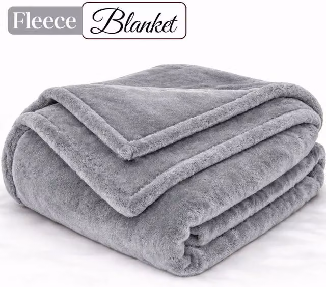 Pamposh Reversible Flannel Fleece Blanket and Sofa Throw in Silver Grey