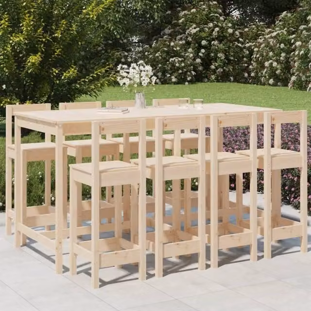 Berkfield Home 9 Piece Garden Bar Set in Brown Solid Wood Pine