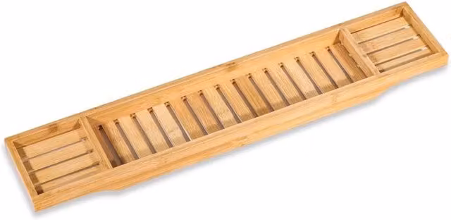 VOGREX Brown Bamboo Bathtub Caddy Tray and Wood Bath Storage Organizer Shelf – 1