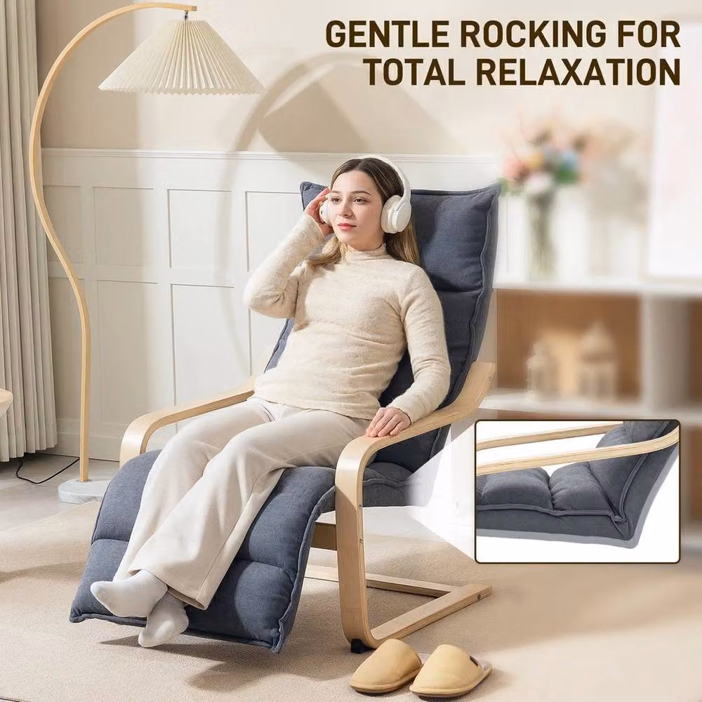 NESTLUNE Scandinavian Birch Wood Lounge Chair with Armrests in Grey Velvet Fabric – 3