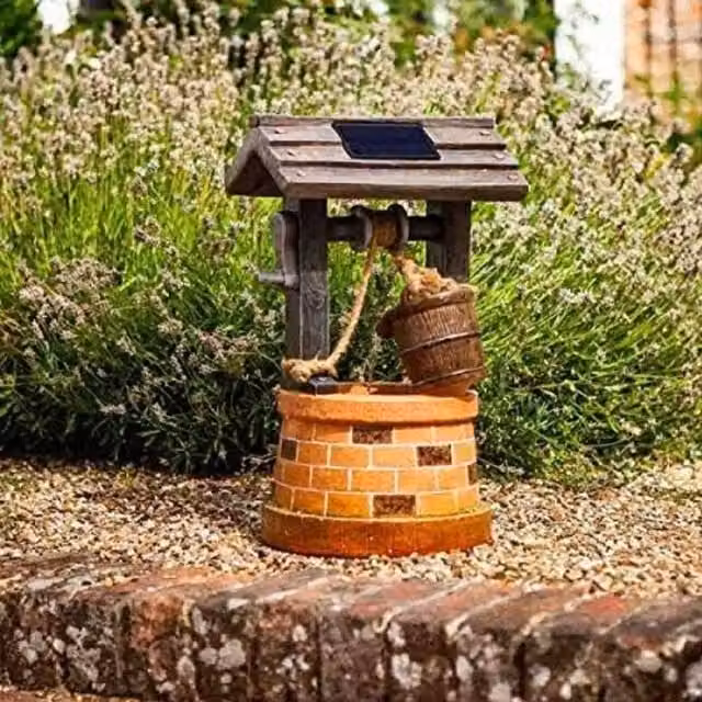 Marco Paul Solar Water Fountain Wishing Well Garden Feature in Brown and Multicolour – 1