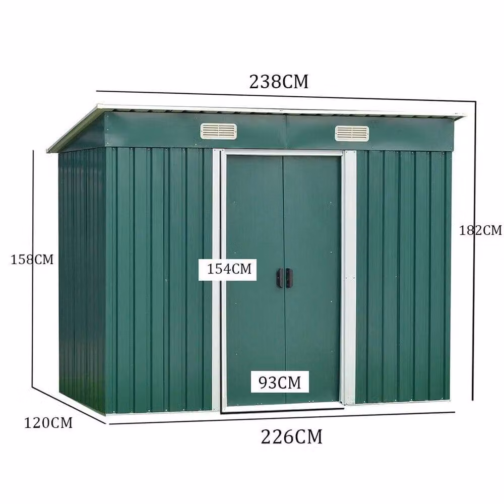 FLAVORA Green Metal Garden Shed with Double Doors and Gable Roof, W/D/H: 243.84 x 121.92 x 182.0 cm – 2