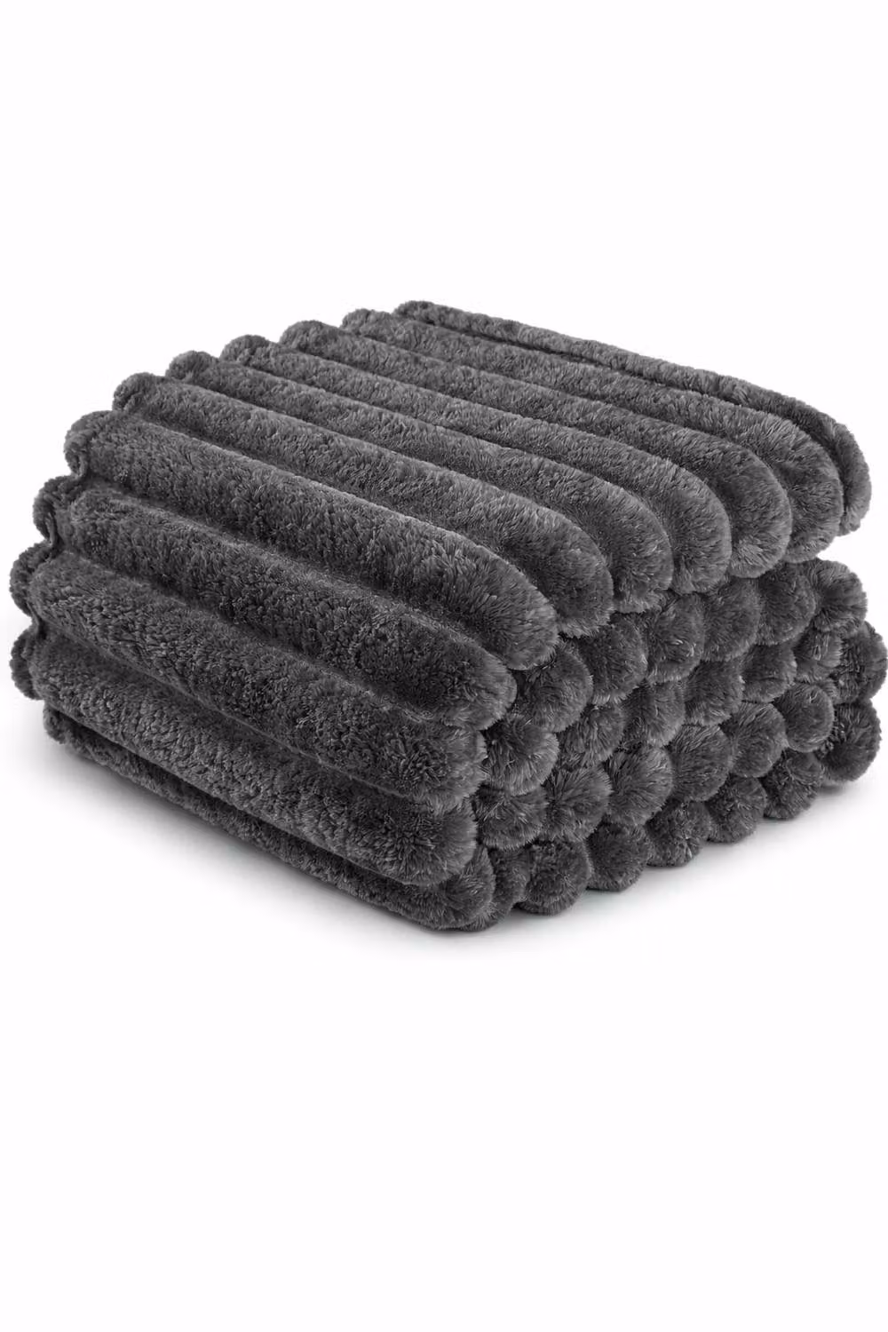 Dyzi Supersoft Ribbed Fleece Throw Blanket in Dark Grey, W/D/H: 150 x 200 cm – 3
