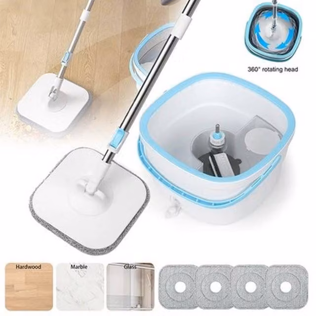 NESTLUNE 2.5L Spin Mop and Bucket Set with Stainless Steel Handle in Blue – 1