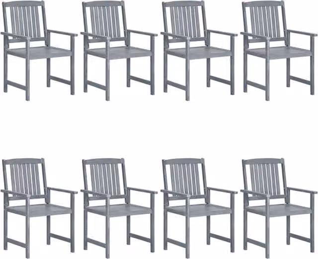 Berkfield Home Set of 8 Modern Grey Acacia Wood Garden Chairs with Armrests
