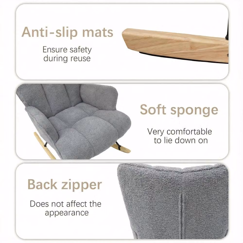 Alivio Grey Bouclé Teddy Rocking Armchair with Armrests – 3