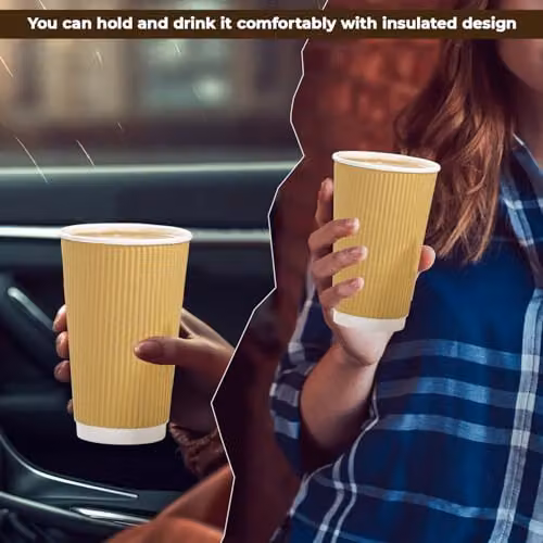 ECONX Brown Double Walled Disposable Paper Coffee Cups with Lids, 473 ml, Pack of 50 – 6