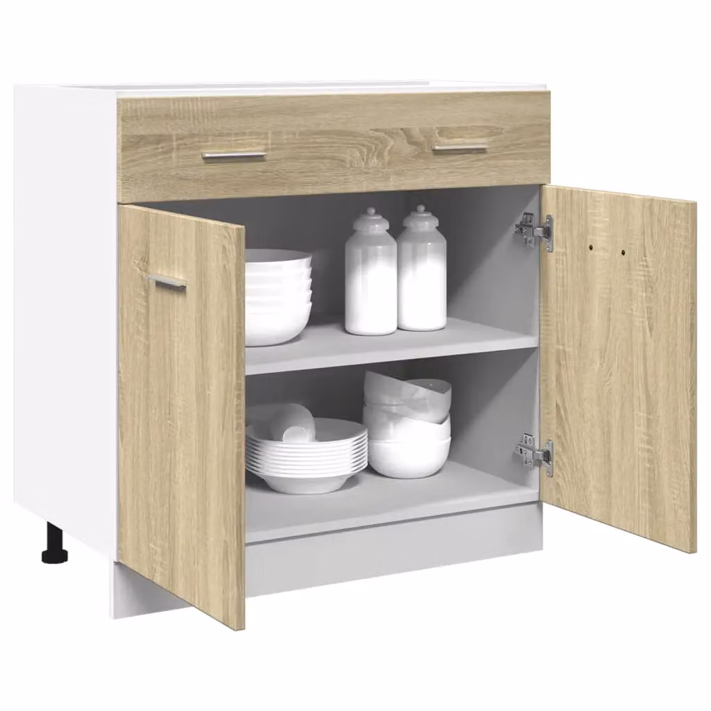 Berkfield Home Lyon Sonoma Oak Drawer Bottom Cabinet in Brown, W/D/H: 80 x 46 x 81.5 cm – 2