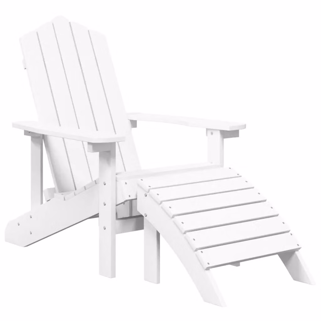Berkfield Home Garden Adirondack Chair with Footstool in White HDPE Plastic – 2