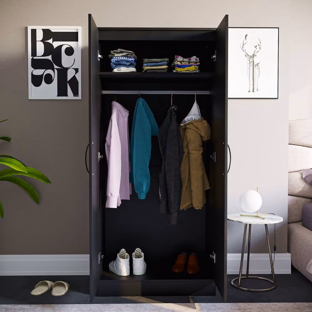 HD Designs Hulio 2 Door Wardrobe in Black MDF, H 170 cm x W 76 cm x D 47 cm – 2