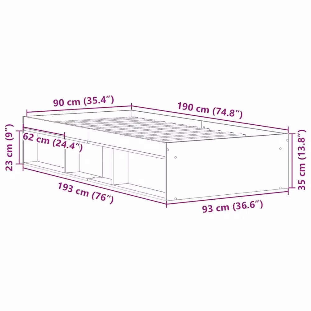 Berkfield Home Modern Single Bed Frame in Grey Sonoma, W/D/H: 90 x 190 x 35 cm – 2