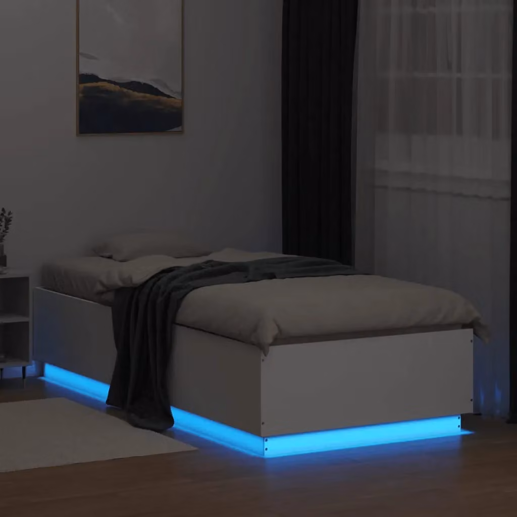 Berkfield Home Modern White Bed Frame with LED Under-Bed Lighting and USB Charging Port, W/D/H: 100 x 200 cm – 3