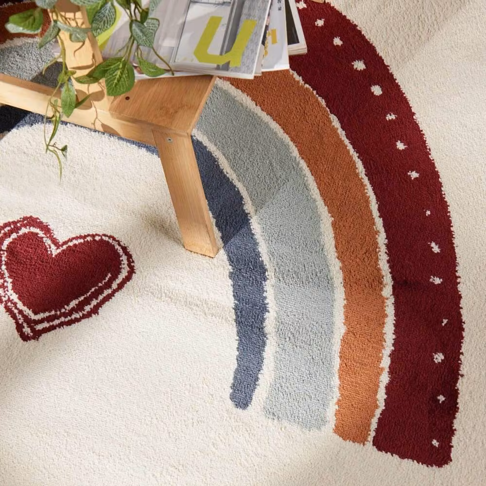 THE RUGS Adventures Kids Luvy Round Rug, Cream and Multicolour, Diameter: 160 cm – 6