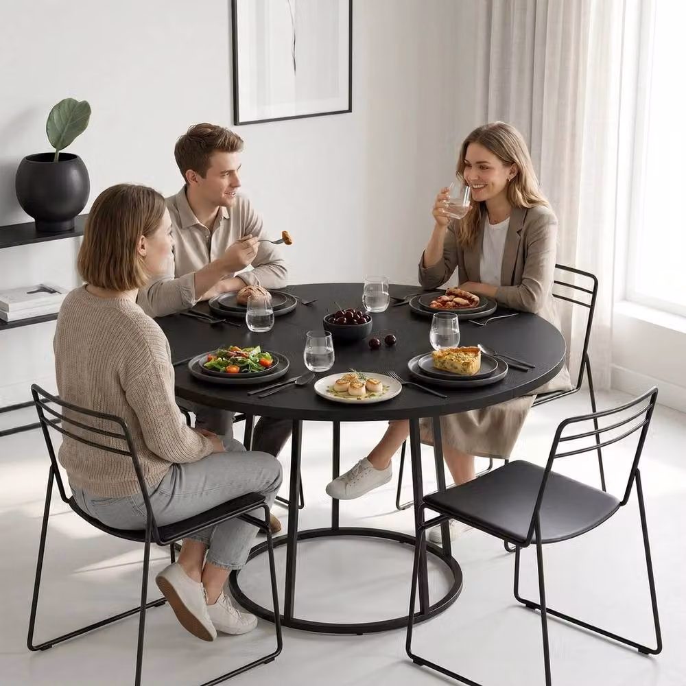 SPETLEK Round Industrial Dining Table in Black, Diameter: 120 cm, Height: 75 cm – 3