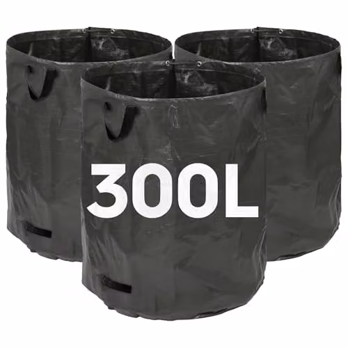 Harbour Housewares 300L Garden Waste Bags with Handles - Set of 3 Heavy Duty Reusable Gardening Sacks in Green and Black