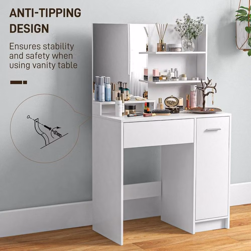 FORGEVIO Modern Dressing Table with Mirror and Stool in White – 2
