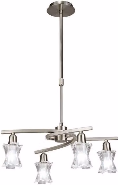 Netlighting Alaska 4 Light Convertible Pendant to Semi Flush Ceiling Light in Grey and Satin Nickel with Transparent Glass – 1