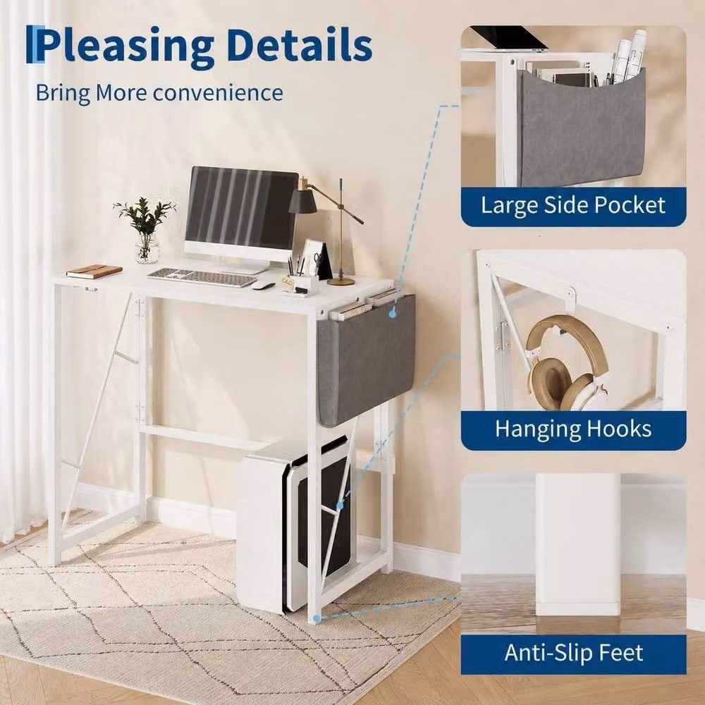 Havendro White Folding Computer Desk for Home Office – 2