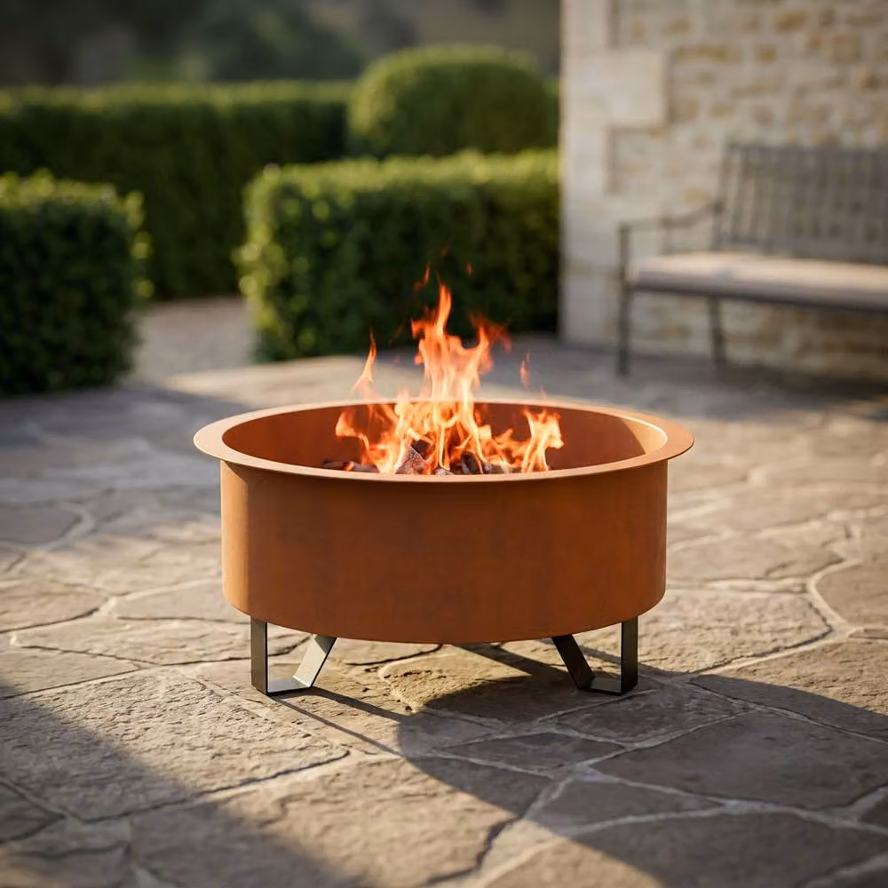 Teamson Home Brown Steel Outdoor Garden Fire Pit with Spark Guard, Diameter: 66 cm – 2