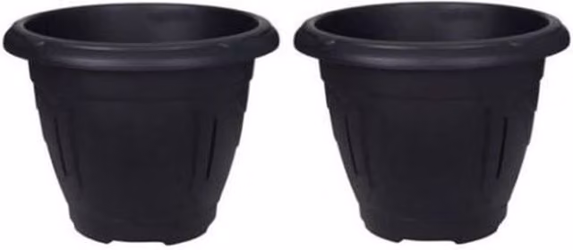 Whitefurze Black Round Plastic Venetian Planter Pot, Diameter: 33 cm