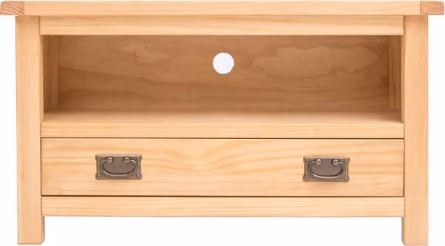 Cabinet Bits Lugo Waxed Pine 1 Drawer TV Cabinet in Light Brown with Brass Drop Handle – 1