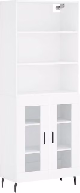 Berkfield Home Modern White Highboard with Glass Doors, W/D/H: 69.5 x 34 x 180 cm