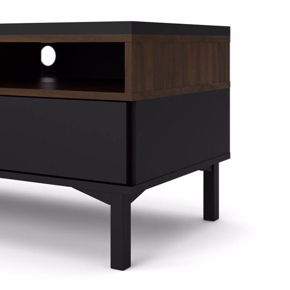 CALICOSY April Modern Black TV Unit with 1 Door, 3 Drawers and 2 Shelves, W: 156 cm, D: 48.25 cm, H: 48.2 cm – 3