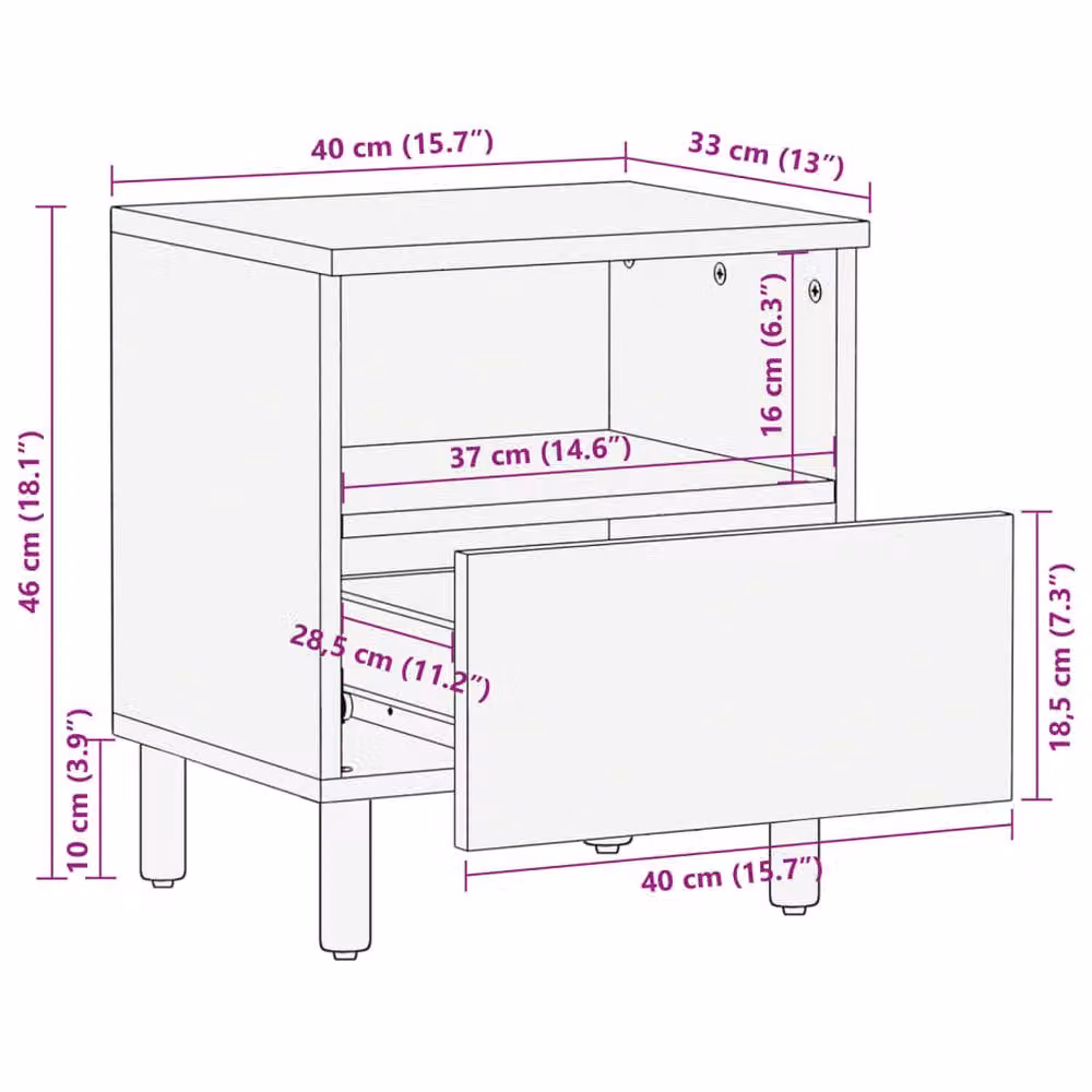Berkfield Home Classic Bedside Cabinet in Black, W/D/H: 40 x 33 x 46 cm – 6
