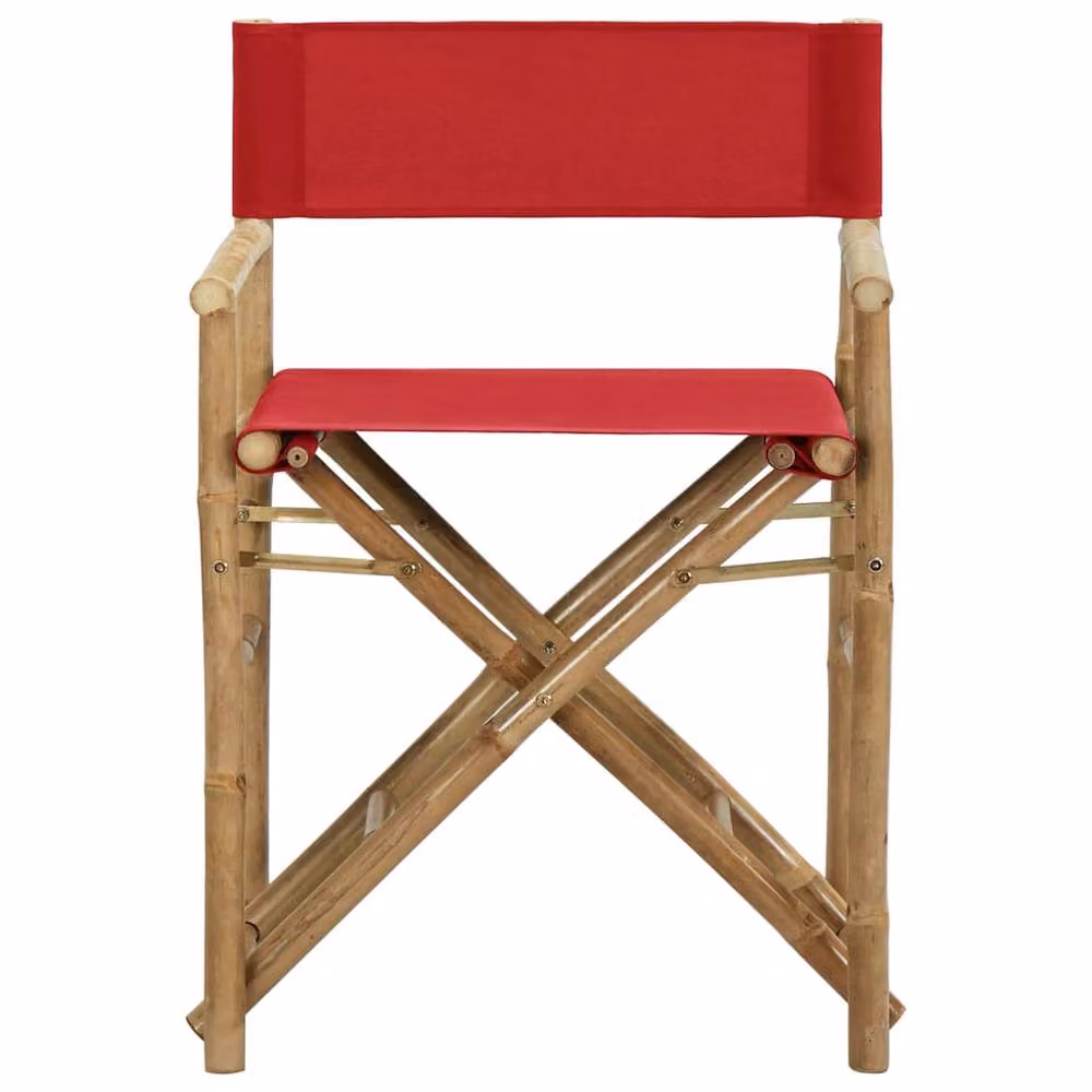 Berkfield Home Set of 2 Red Bamboo and Fabric Folding Director's Chairs – 3