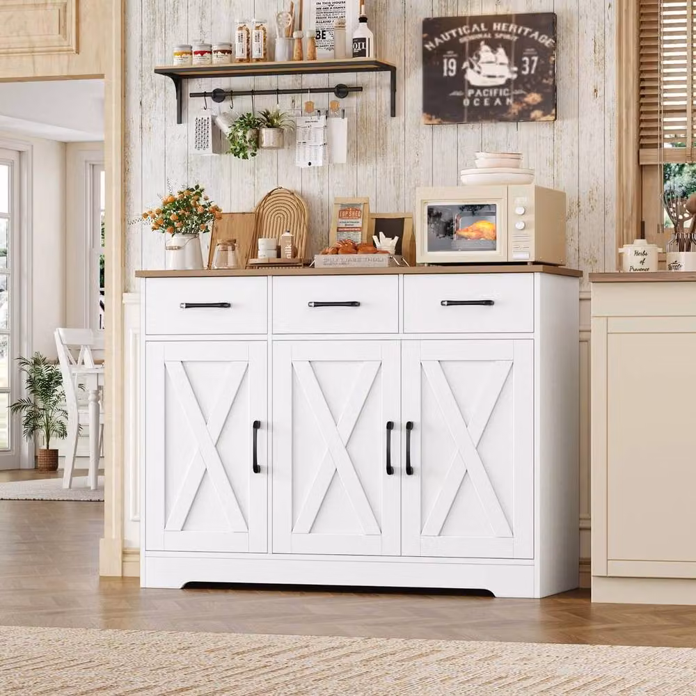PAWNORA Kitchen Cabinet with 3 Drawers and 3 Doors in White and Brown – 3
