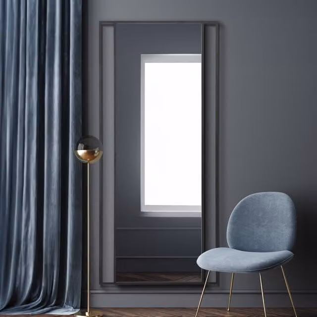 MirrorOutlet Senestra Modern Rectangular Metal Leaner Wall Mirror in Black, H: 200 cm x W: 90 cm