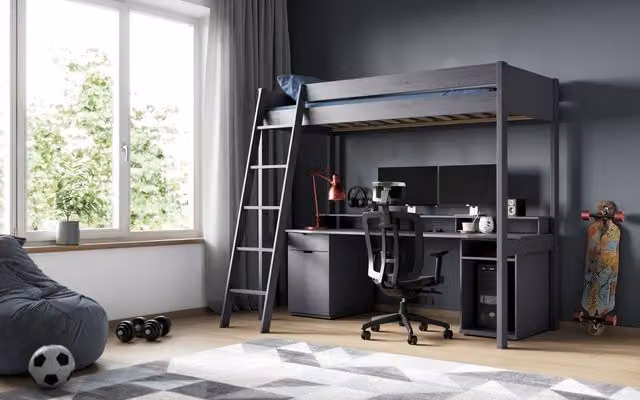 Noomi Tera Solid Wood Gaming High Sleeper Bed in Grey, W/D/H: 90 x 200 x 148 cm – 2