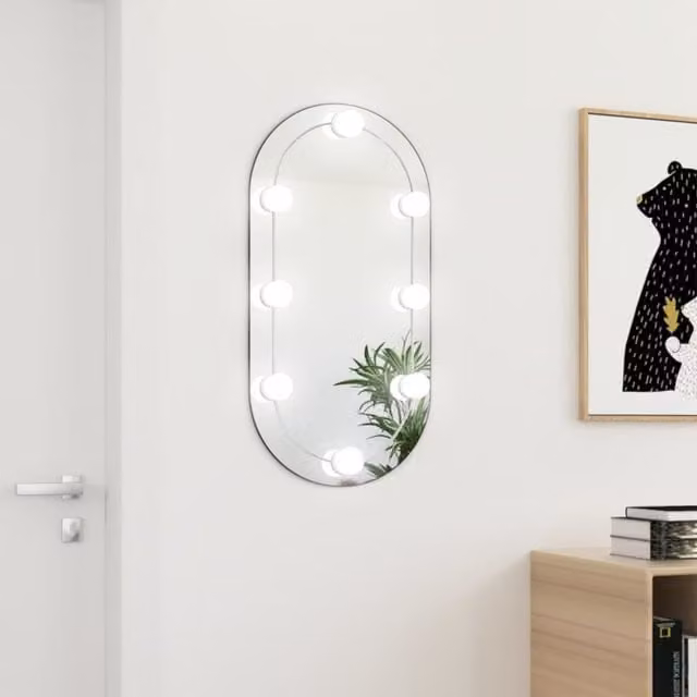 Berkfield Home Oval Glass Wall Mirror with LED Lights, Silver, W: 80 cm, H: 40 cm