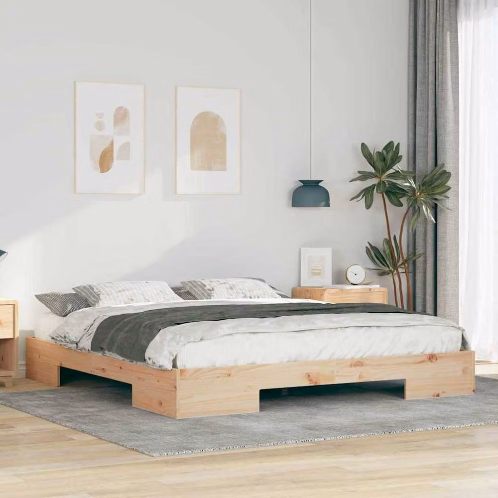Berkfield Home Floor Bed Frame with Storage in Brown Solid Pine Wood W/D/H: 180 x 200 x 25 cm – 2