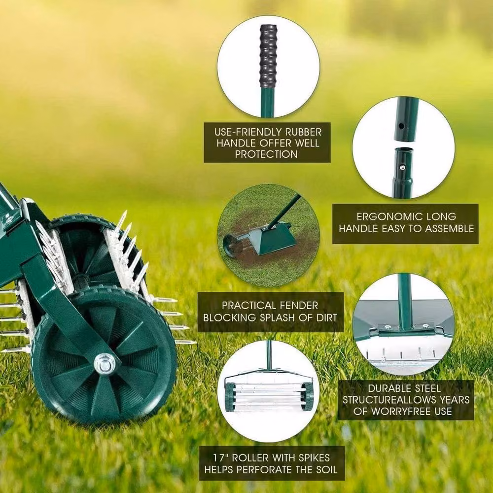 KORVIXA Manual Aerating Gardening Rolling Lawn in Green, 45 cm – 4
