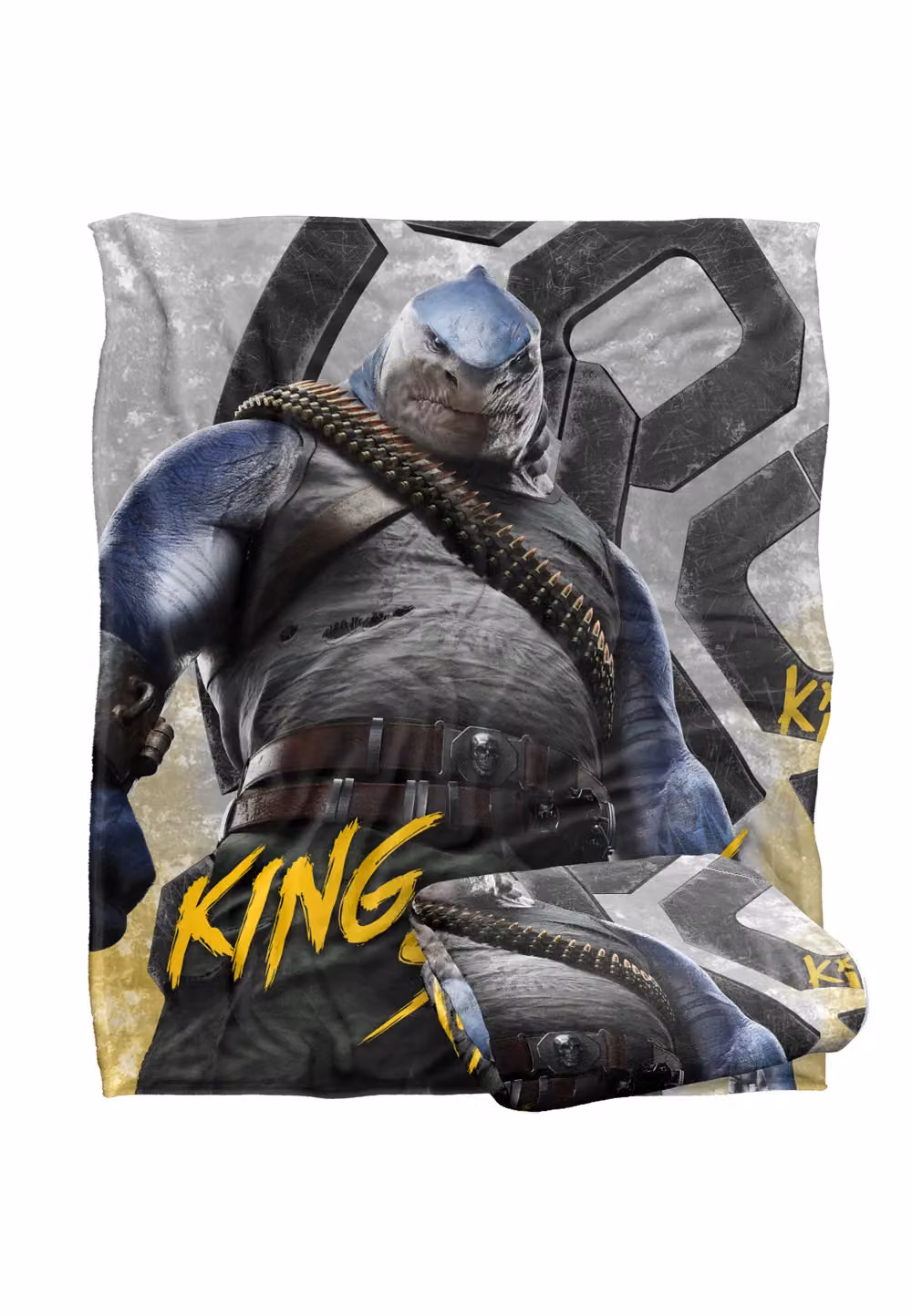 LOGOVISION Suicide Squad Kill The Justice League King Shark Silk Touch Blanket, White/Multicolour, W: 152 cm, D: 127 cm – 2