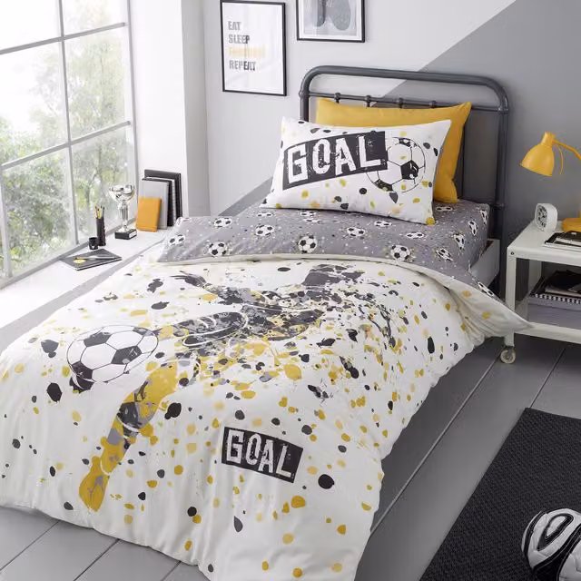 Bedlam Goal Football Reversible Duvet Cover and Pillowcase Set, Gold, W/H: 140 x 200 cm – 1