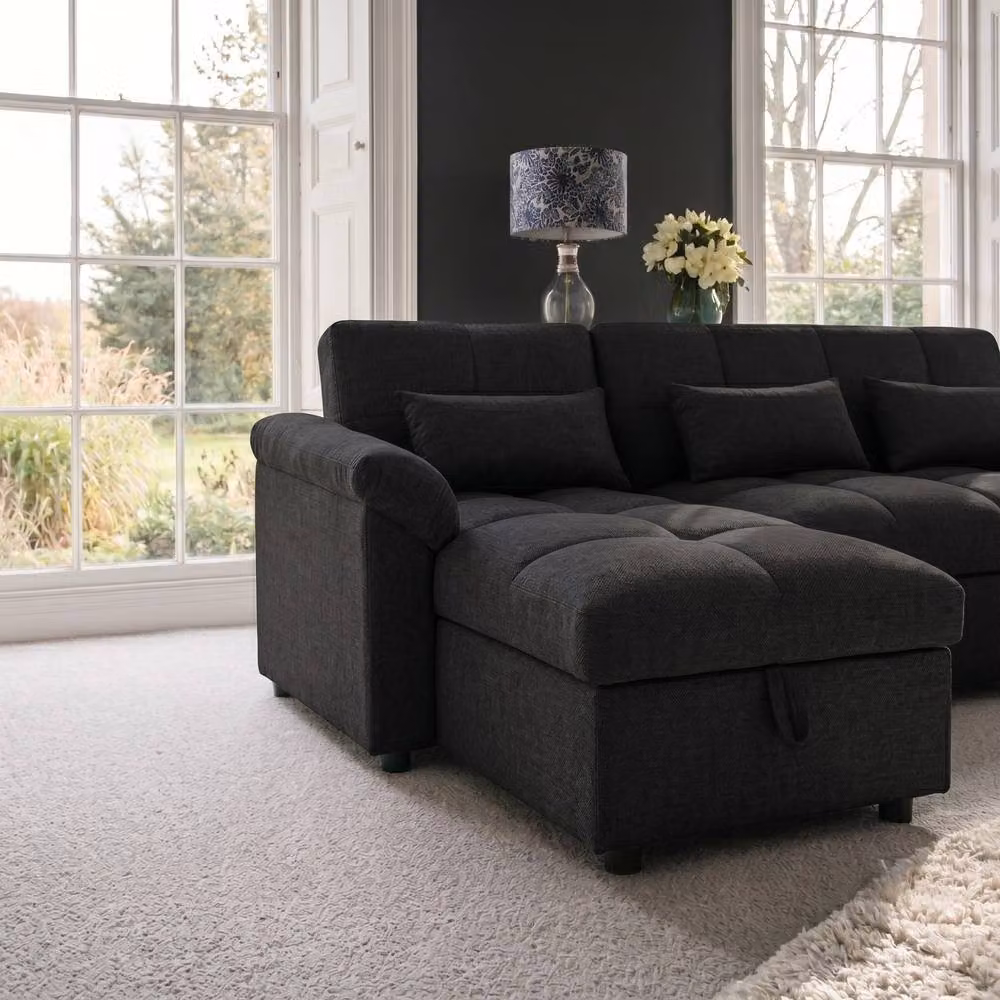 Sofaya Arlo 3 Seater L-Shape Corner Chaise Sofa Bed in Black Fabric with Reversible Sleeping Function – 5