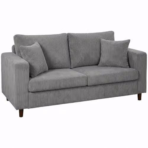 HOMCOM 2 Seater Corduroy Upholstered Loveseat Sofa in Grey, W: 170 cm, H: 82 cm, D: 80 cm