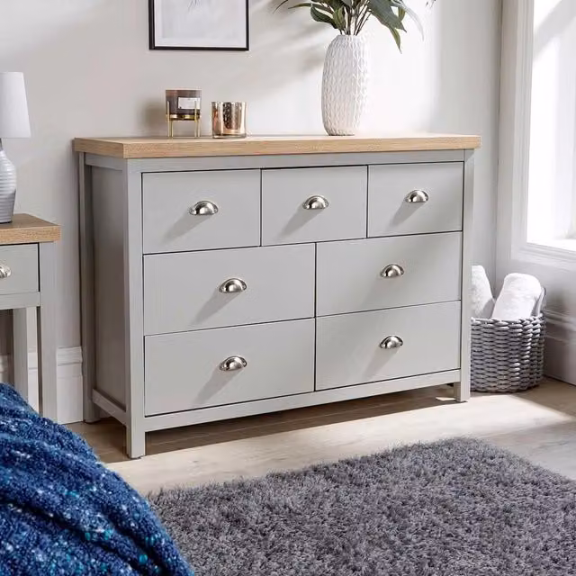 Home Source Avon 7 Drawer Chest Grey Bedroom Storage Unit