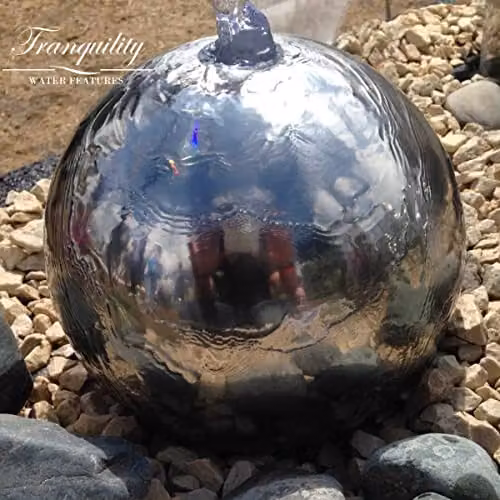 Tranquillity Water Features Grey Stainless Steel Sphere Modern Metal Cascade Water Feature, W/D/H: 30 x 30 x 30 cm – 3