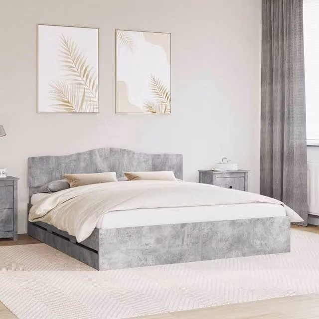 Berkfield Home Modern Bed Frame with Drawers in Concrete Grey, Engineered Wood, W/D/H: 180 x 200 cm