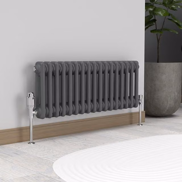 Lux Heat Anthracite Grey Horizontal 2 Column Steel Radiator, H: 78.5 cm, W: 30.0 cm