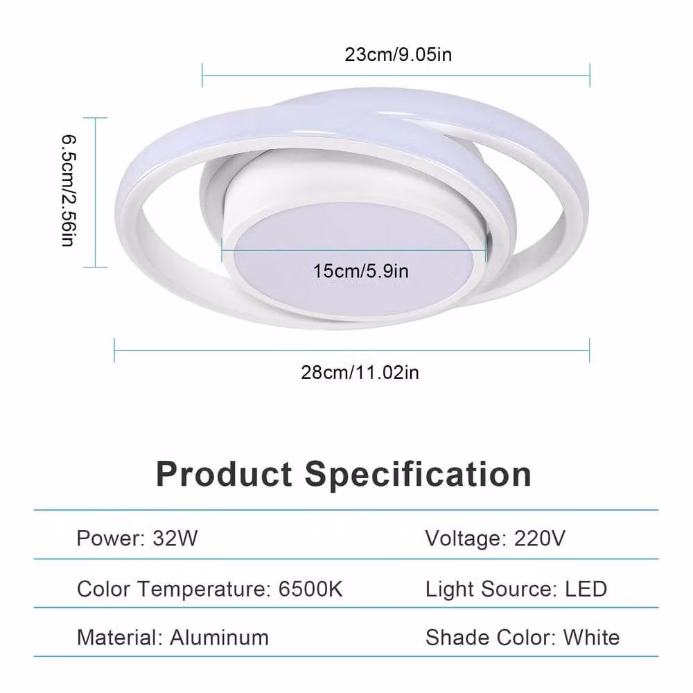 Pheashine Modern Round LED Ceiling Light, 32W, White, Cool White Light, Diameter: 27 cm – 3