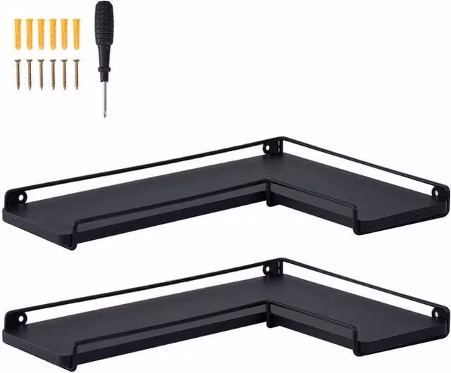 Kelvenix L-Shaped Wall Corner Shelf in Matt Black Metal
