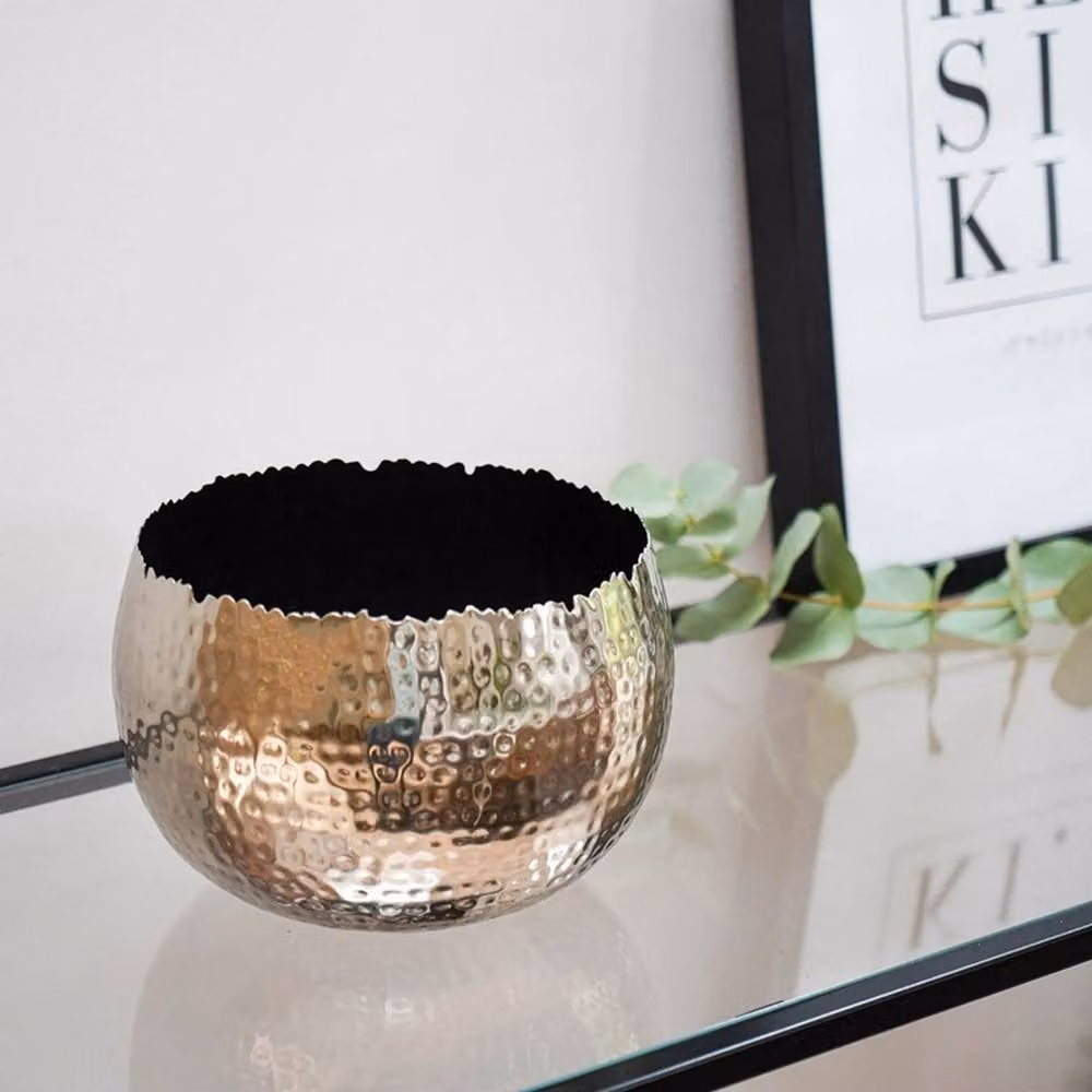Lemon Pavilion Furniture and Decor Hammered Metal Round Tabletop Bowl Planter in Silver, W19 x D19 x H14 cm – 2