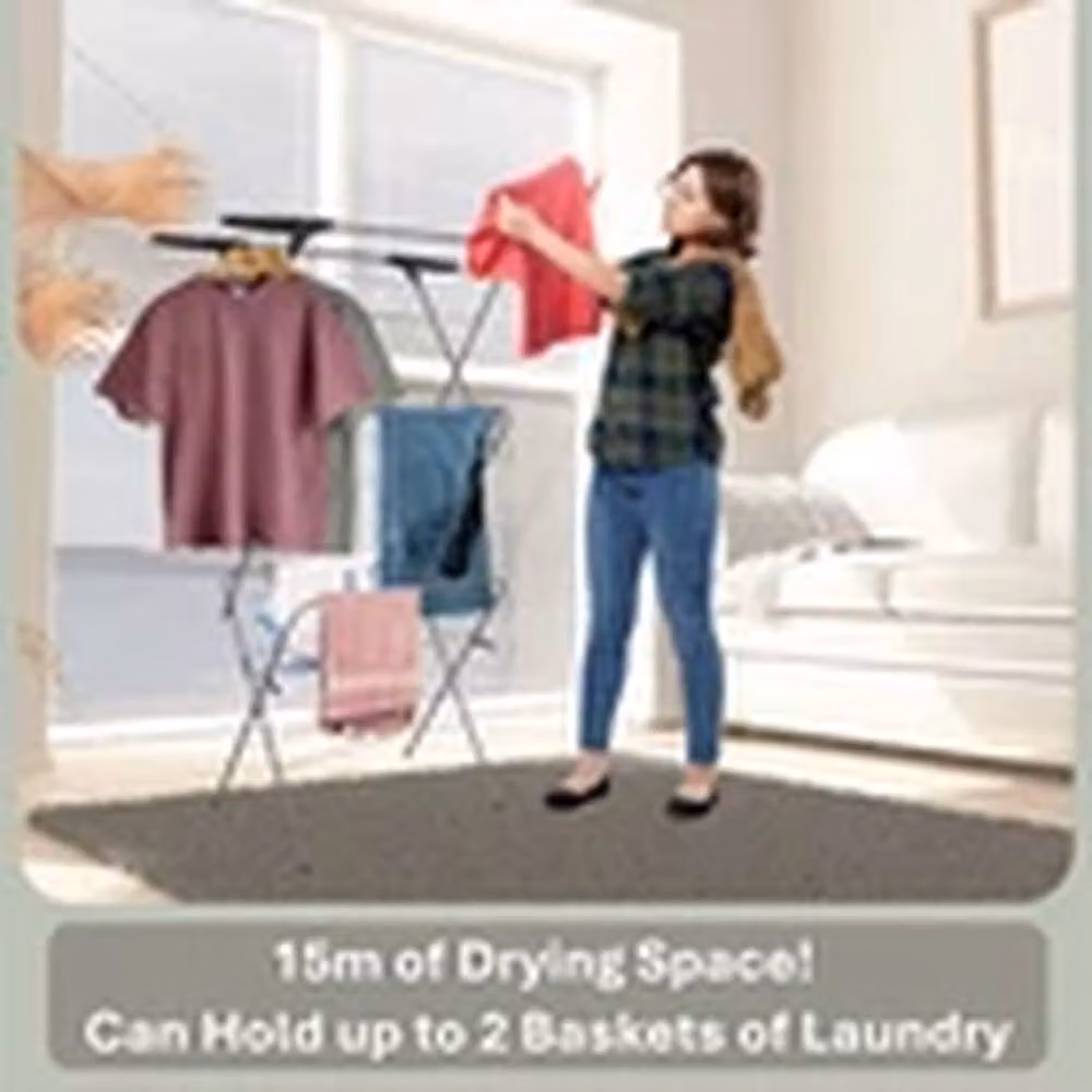 EONLION Foldable 3 Tier Steel Clothes Laundry Airer Drying Rack in Silver – 3