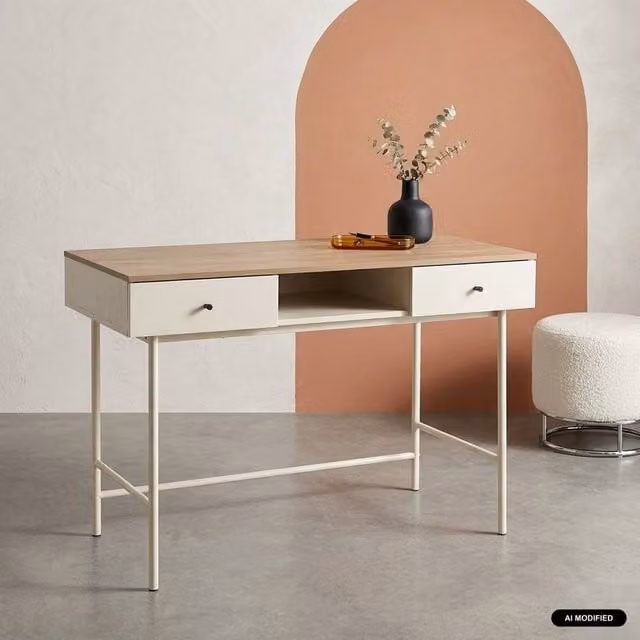 sweeek Modern Writing Desk with 2 Drawers and 1 Compartment in Beige