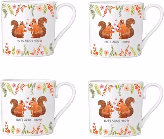 RSW Set of 4 Floral Bone China Mugs in White