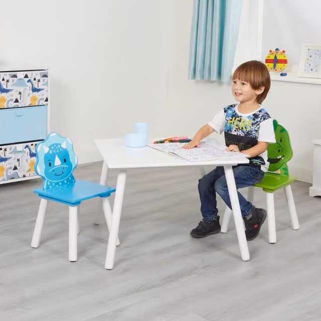 Liberty House Toys White Lacquered Pine Childrens Table and Three Chairs Set